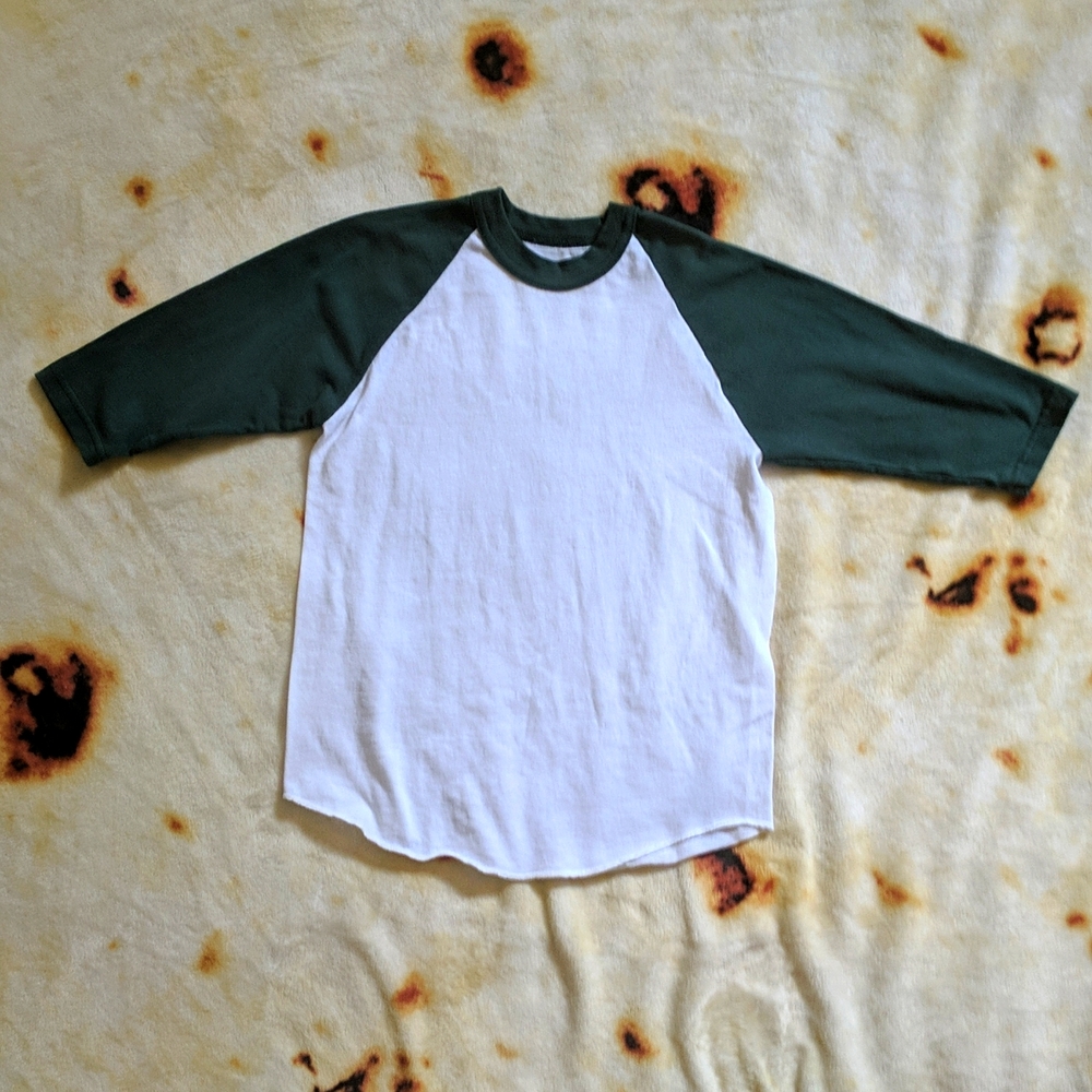 Softball/baseball tee, size small/8, green and white